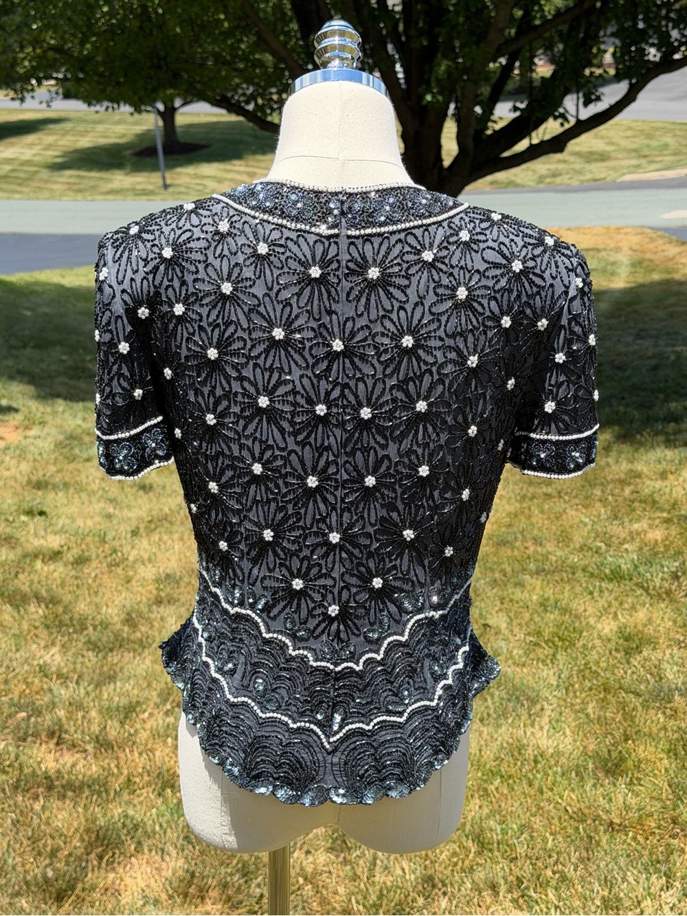 Vintage Adrianna Papell Evening Silk Beaded Pearl Sequin Art Deco Gatsby Top - Picture 10 of 15